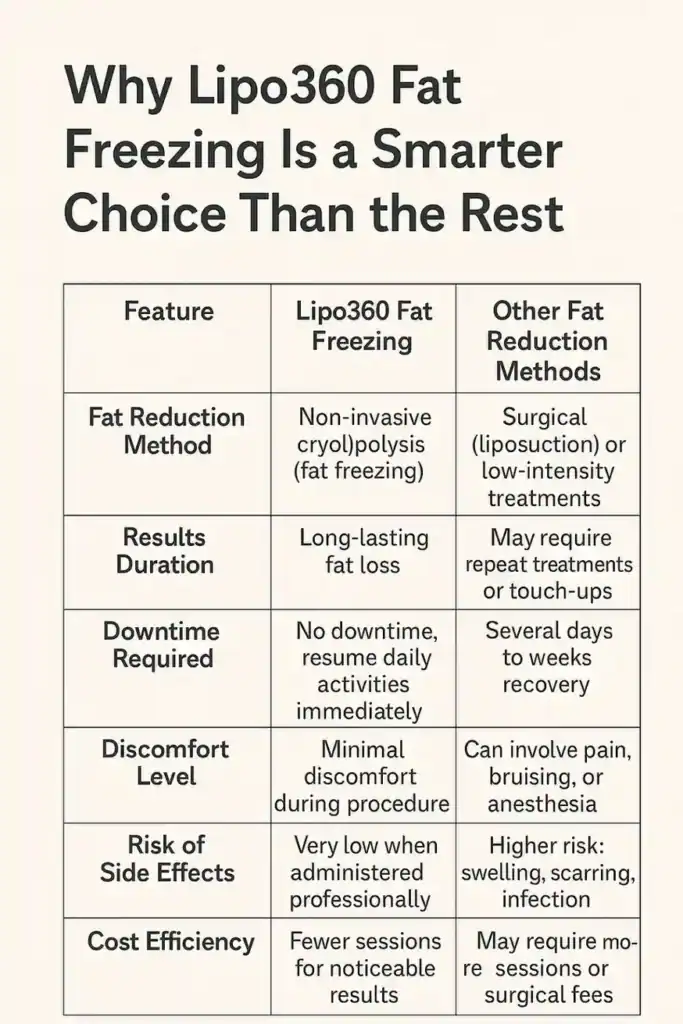 Is it possible to permanently freeze fat cells? 2 Table showing benefits of fat freezing to remove fat cells Sevenoaks from Lipo 360