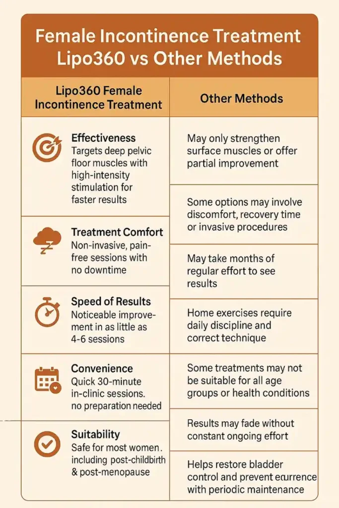 Comprehensive Guide To Female Incontinence Treatment Options 1 Table showing benefits of incontinence treatment Sevenoaks
